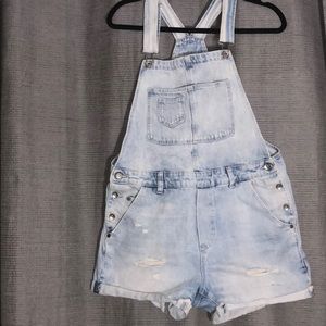 Denim overall shorts, size 8